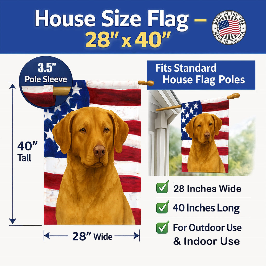 Deadgrass Chesapeake Bay Retriever American Flag House Flag 28x40 Porch Sleeve Pole Decorative Outside Yard Banner Artwork Wall Hanging, Polyester