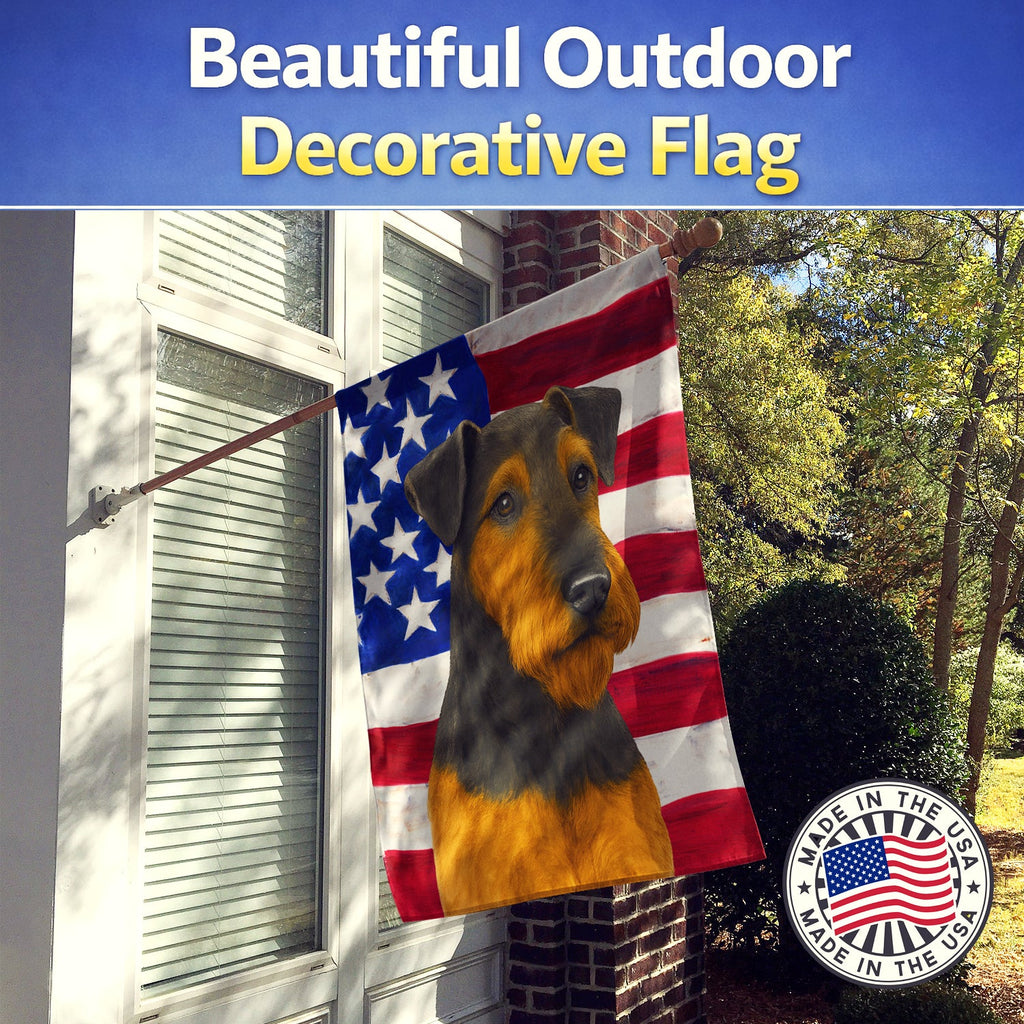 Black and Tan Airedale Terrier American Flag House Flag 28x40 Porch Sleeve Pole Decorative Outside Yard Banner Artwork Wall Hanging, Polyester