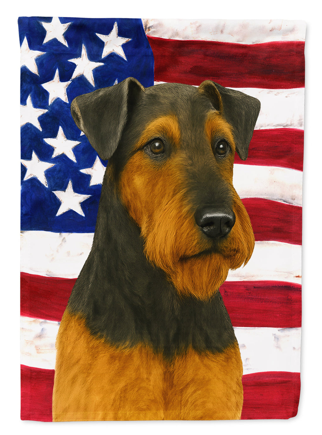 Black and Tan Airedale Terrier American Flag House Flag 28x40 Porch Sleeve Pole Decorative Outside Yard Banner Artwork Wall Hanging, Polyester