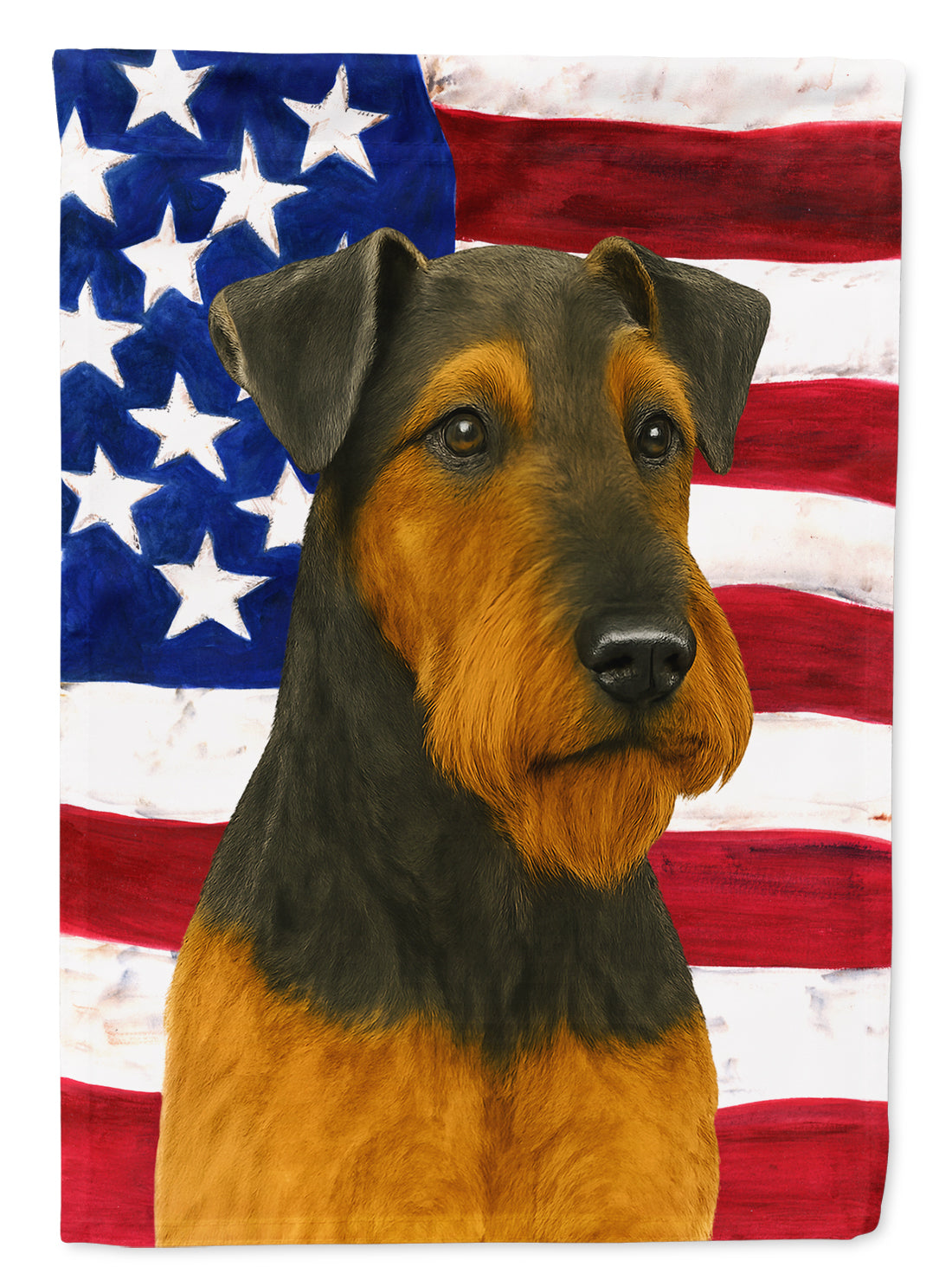 Black and Tan Airedale Terrier American Flag House Flag 28x40 Porch Sleeve Pole Decorative Outside Yard Banner Artwork Wall Hanging, Polyester