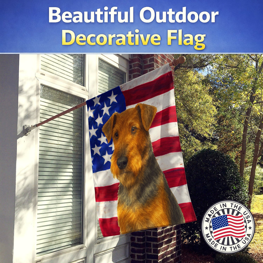 Grizzle and Tan Airedale Terrier American Flag House Flag 28x40 Porch Sleeve Pole Decorative Outside Yard Banner Artwork Wall Hanging, Polyester
