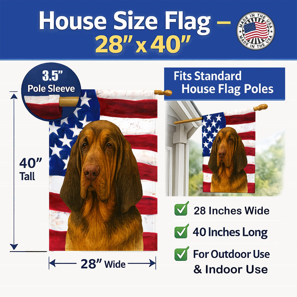 Liver and Tan Bloodhound American Flag House Flag 28x40 Porch Sleeve Pole Decorative Outside Yard Banner Artwork Wall Hanging, Polyester