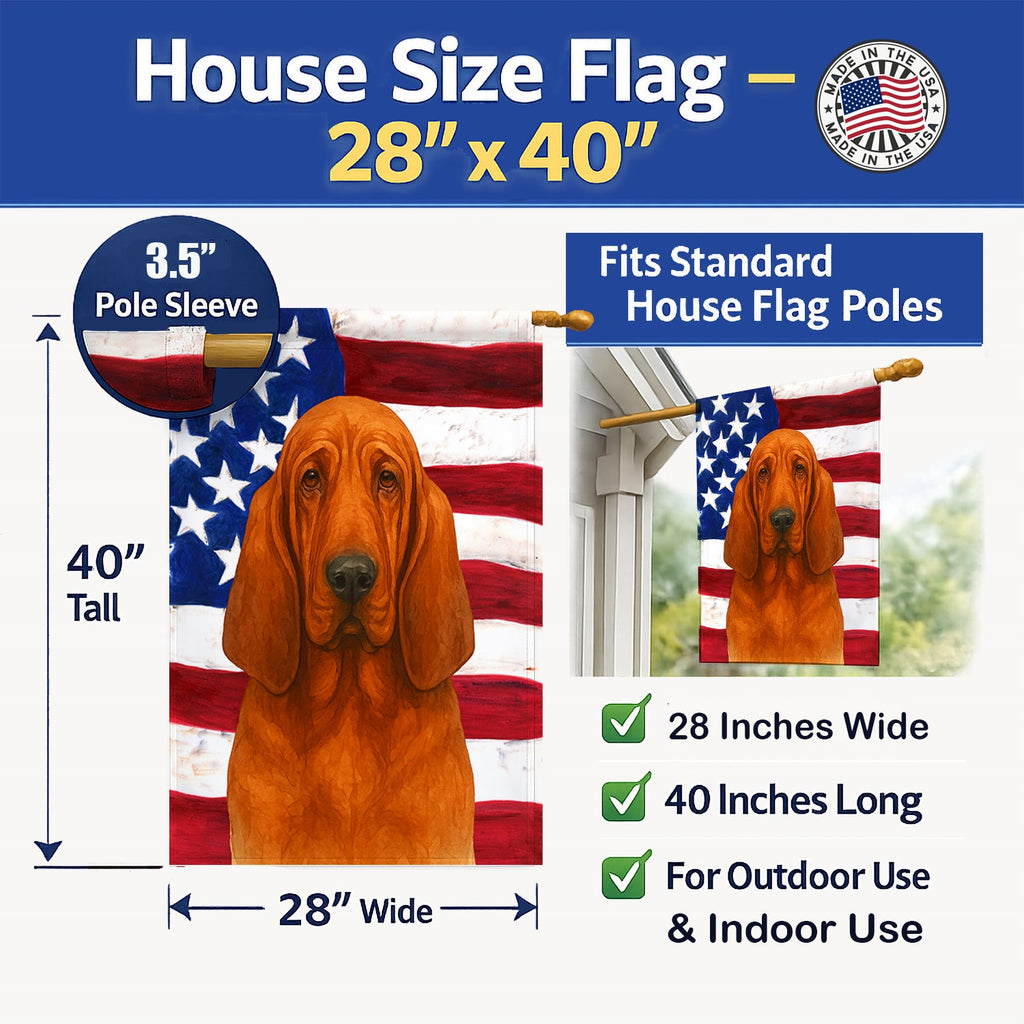 Red Bloodhound American Flag House Flag 28x40 Porch Sleeve Pole Decorative Outside Yard Banner Artwork Wall Hanging, Polyester