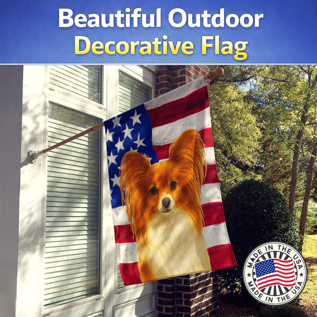 Red Papillon American Flag House Flag 28x40 Porch Sleeve Pole Decorative Outside Yard Banner Artwork Wall Hanging, Polyester