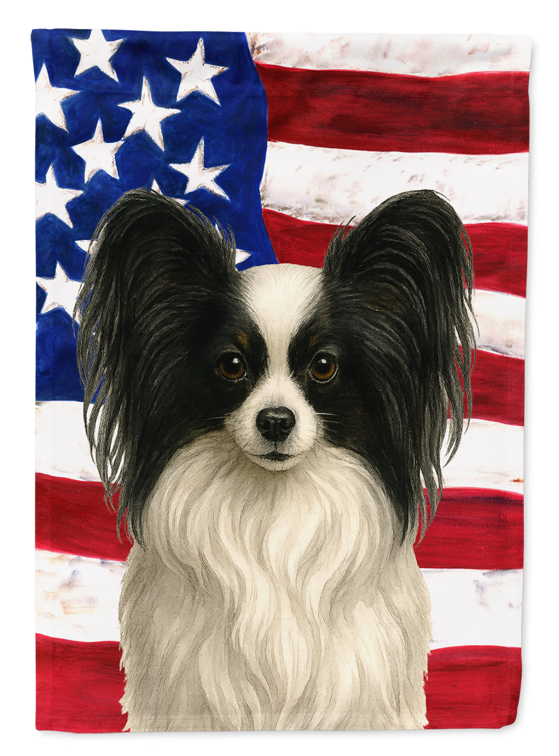 White with Black Papillon American Flag House Flag 28x40 Porch Sleeve Pole Decorative Outside Yard Banner Artwork Wall Hanging, Polyester