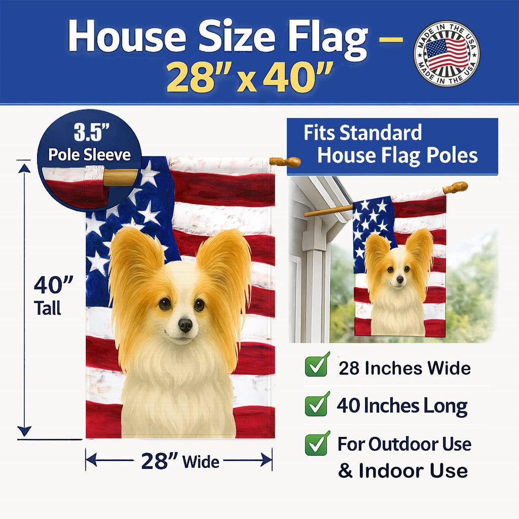 White with Lemon Papillon American Flag House Flag 28x40 Porch Sleeve Pole Decorative Outside Yard Banner Artwork Wall Hanging, Polyester