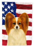 White with Red Papillon American Flag House Flag 28x40 Porch Sleeve Pole Decorative Outside Yard Banner Artwork Wall Hanging, Polyester