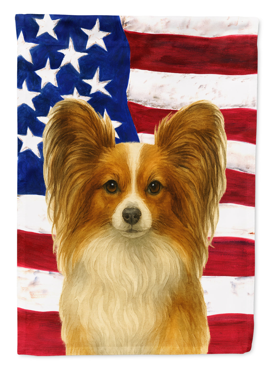 White with Sable Papillon American Flag House Flag 28x40 Porch Sleeve Pole Decorative Outside Yard Banner Artwork Wall Hanging, Polyester
