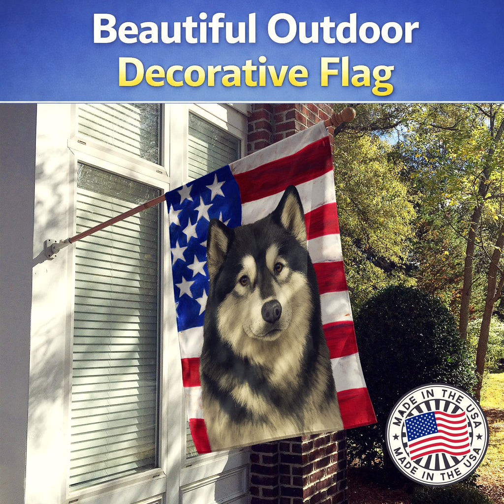 Black and White Alaskan Malamute American Flag House Flag 28x40 Porch Sleeve Pole Decorative Outside Yard Banner Artwork Wall Hanging, Polyester