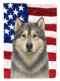 Gray and White Alaskan Malamute American Flag House Flag 28x40 Porch Sleeve Pole Decorative Outside Yard Banner Artwork Wall Hanging, Polyester