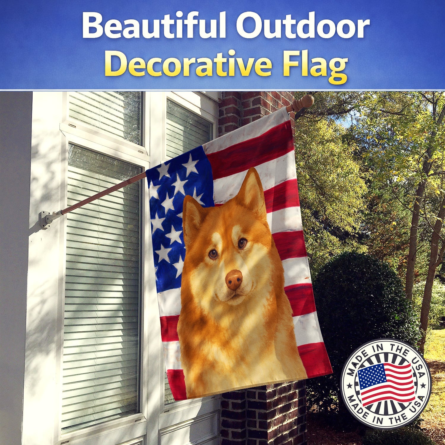 Red and White Alaskan Malamute American Flag House Flag 28x40 Porch Sleeve Pole Decorative Outside Yard Banner Artwork Wall Hanging, Polyester