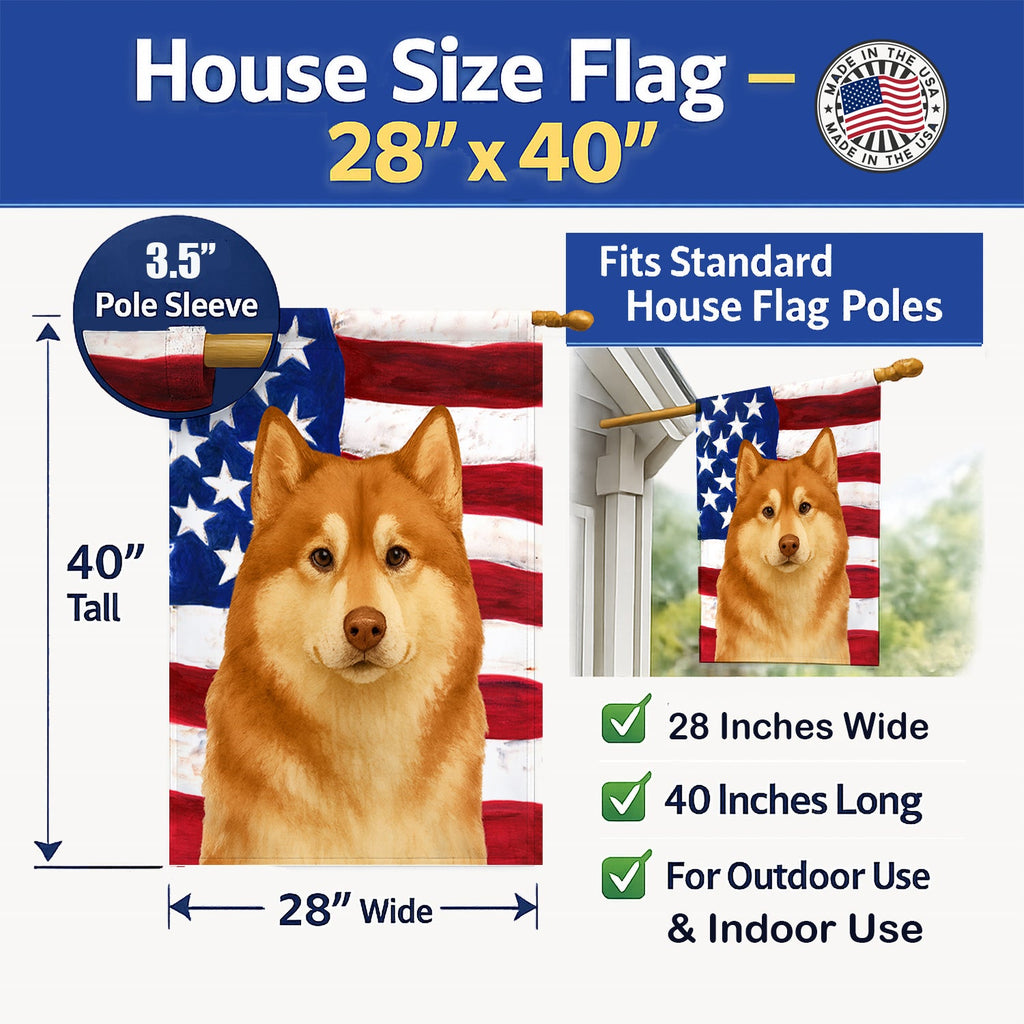 Red and White Alaskan Malamute American Flag House Flag 28x40 Porch Sleeve Pole Decorative Outside Yard Banner Artwork Wall Hanging, Polyester