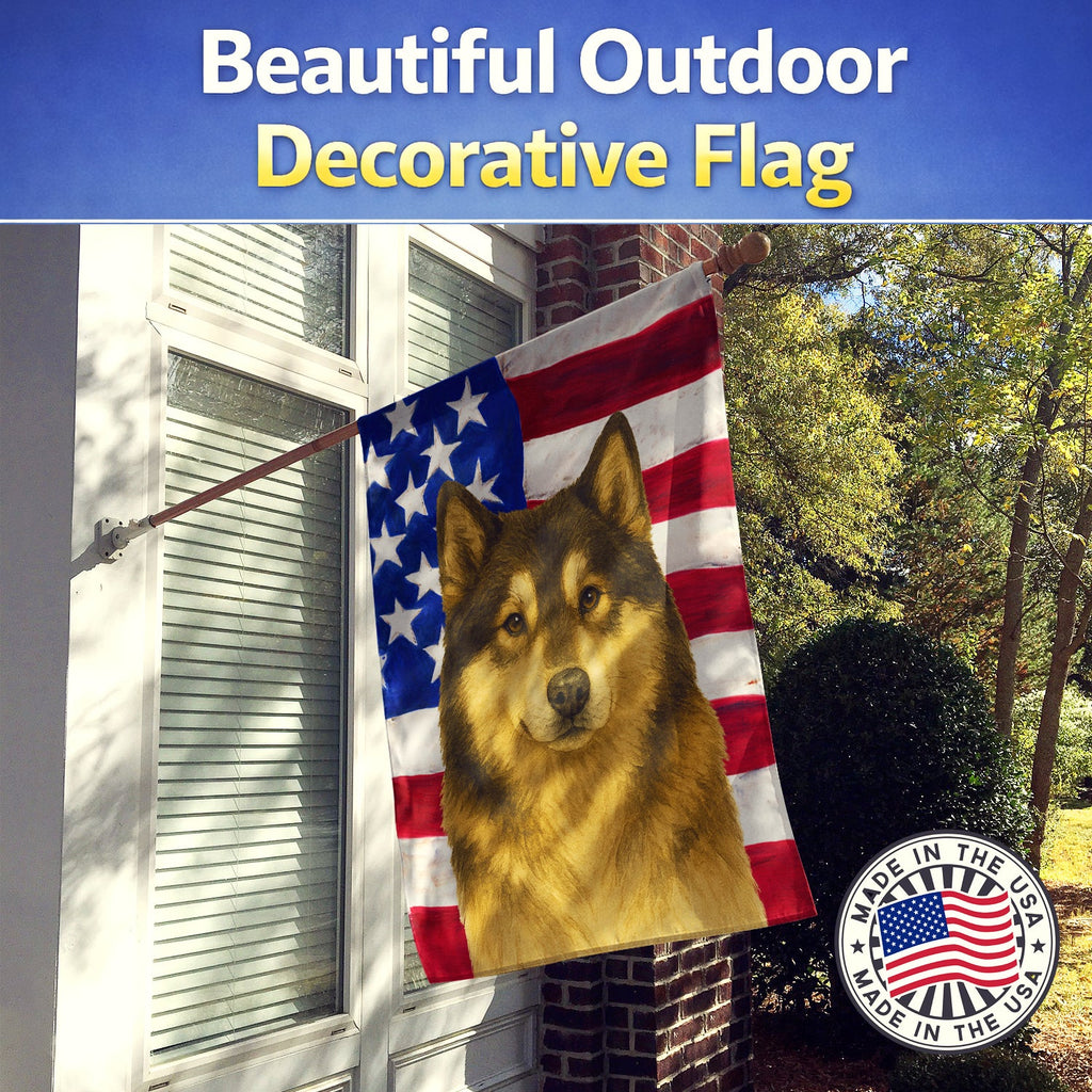 Sable and White Alaskan Malamute American Flag House Flag 28x40 Porch Sleeve Pole Decorative Outside Yard Banner Artwork Wall Hanging, Polyester