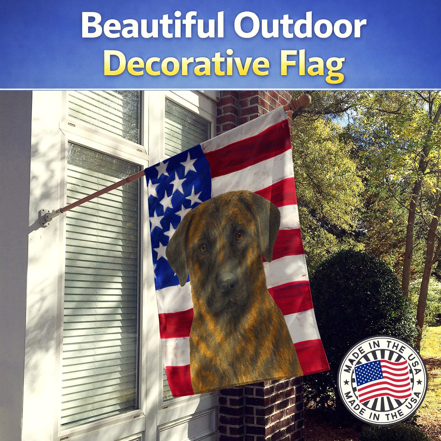 Brindle Anatolian Shepherd Dog American Flag House Flag 28x40 Porch Sleeve Pole Decorative Outside Yard Banner Artwork Wall Hanging, Polyester