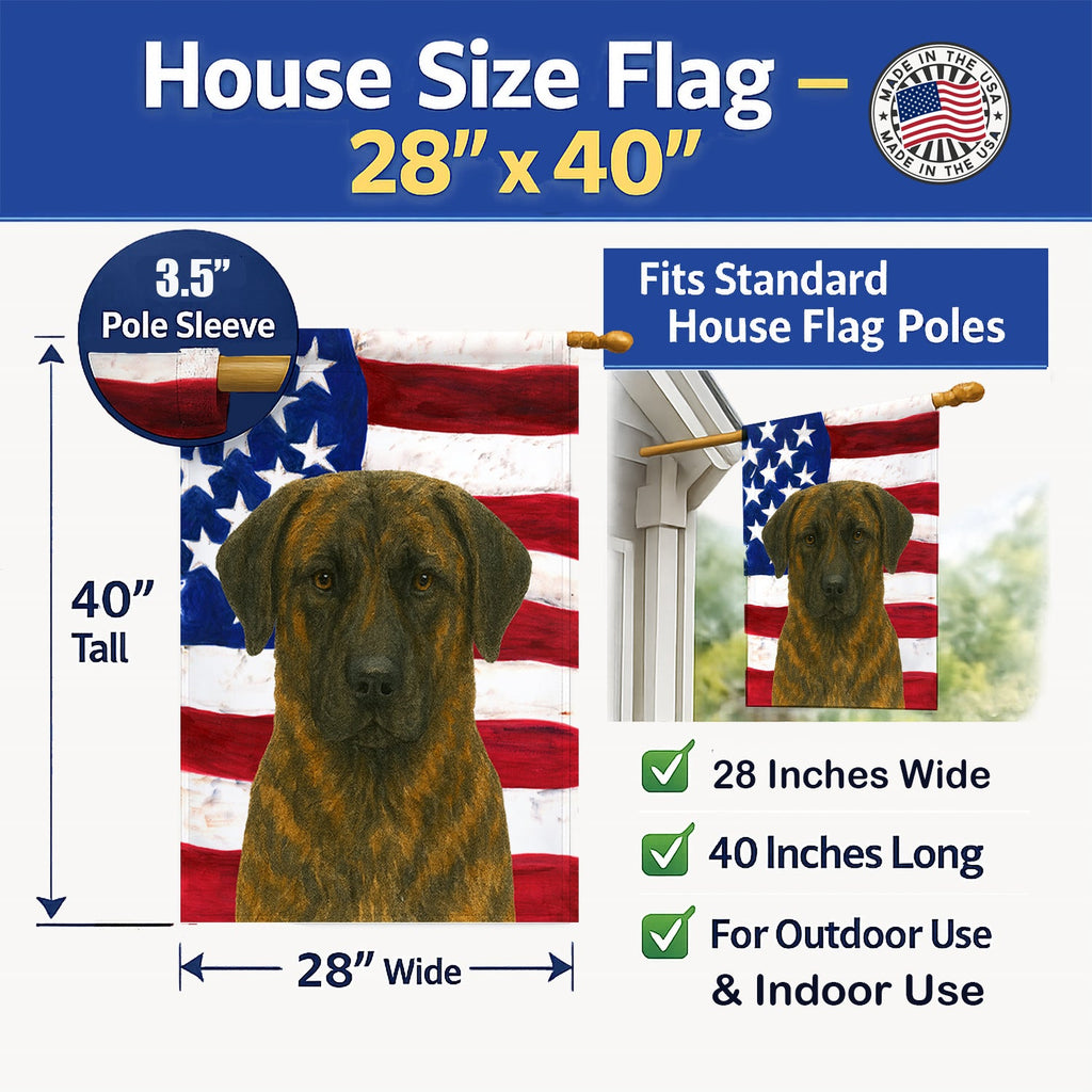 Brindle Anatolian Shepherd Dog American Flag House Flag 28x40 Porch Sleeve Pole Decorative Outside Yard Banner Artwork Wall Hanging, Polyester