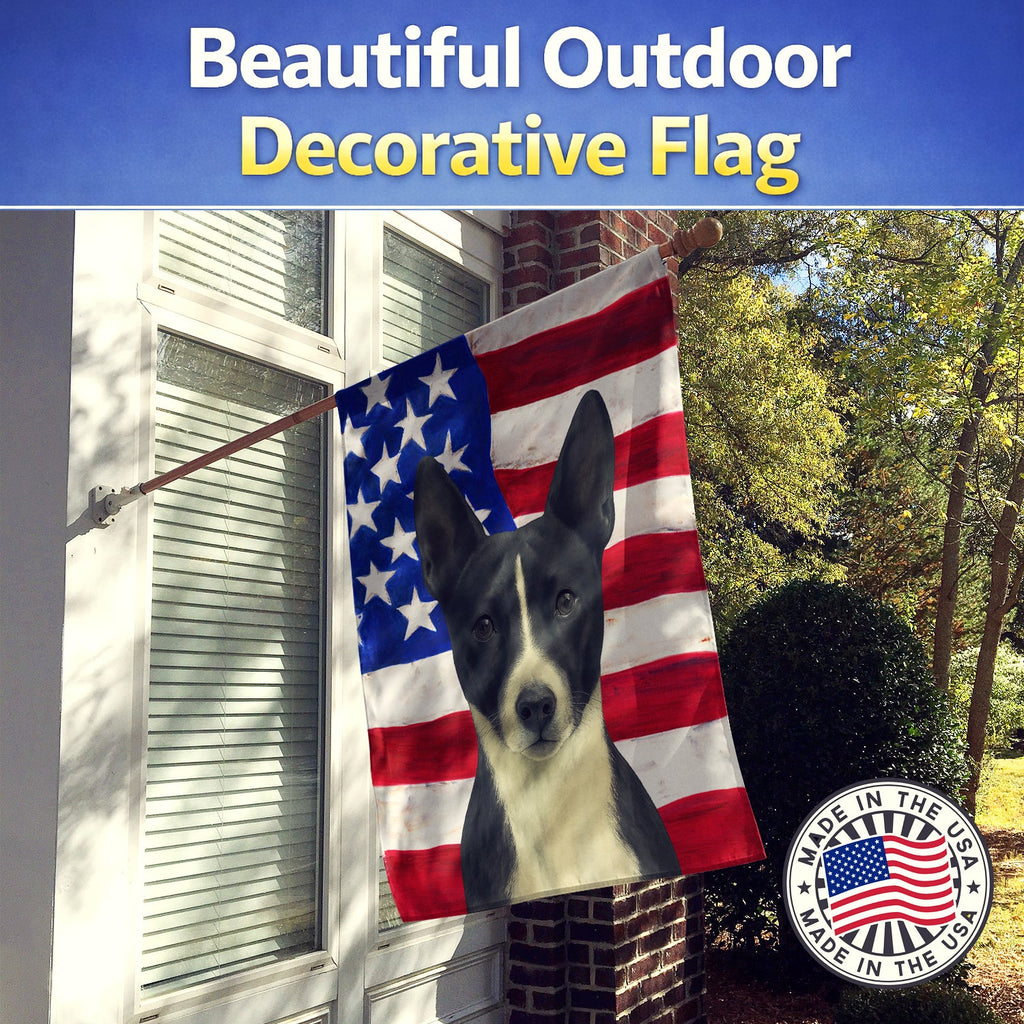 Black and White Basenji American Flag House Flag 28x40 Porch Sleeve Pole Decorative Outside Yard Banner Artwork Wall Hanging, Polyester