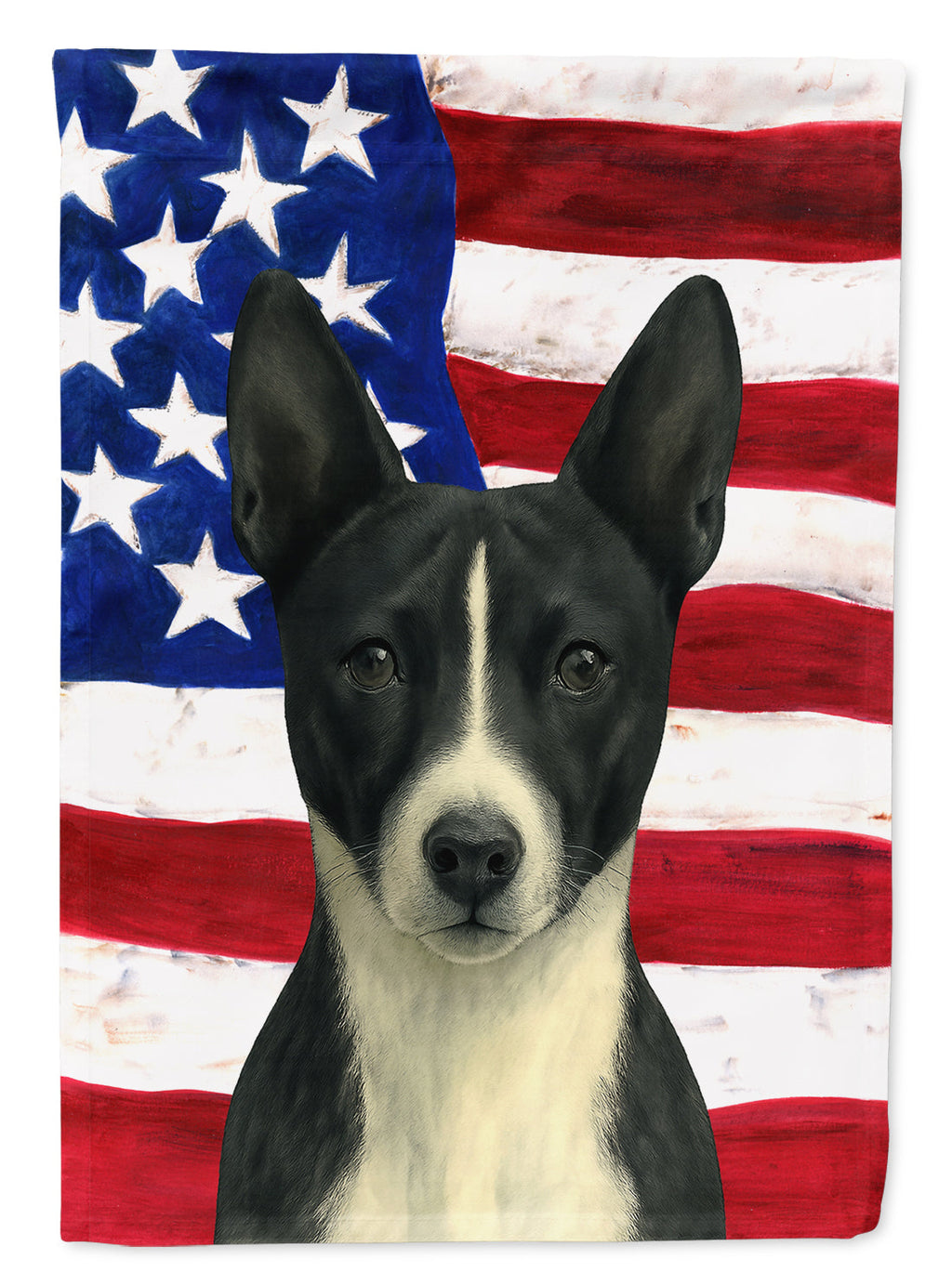 Black and White Basenji American Flag House Flag 28x40 Porch Sleeve Pole Decorative Outside Yard Banner Artwork Wall Hanging, Polyester