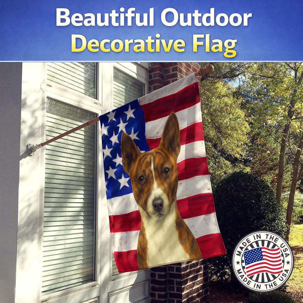 Brindle and White Basenji American Flag House Flag 28x40 Porch Sleeve Pole Decorative Outside Yard Banner Artwork Wall Hanging, Polyester
