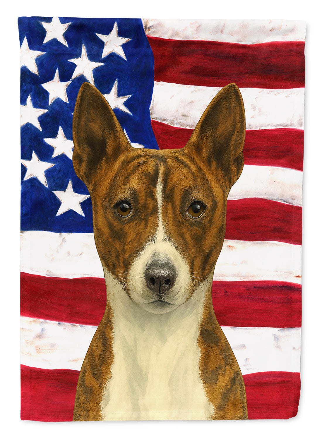 Brindle and White Basenji American Flag House Flag 28x40 Porch Sleeve Pole Decorative Outside Yard Banner Artwork Wall Hanging, Polyester