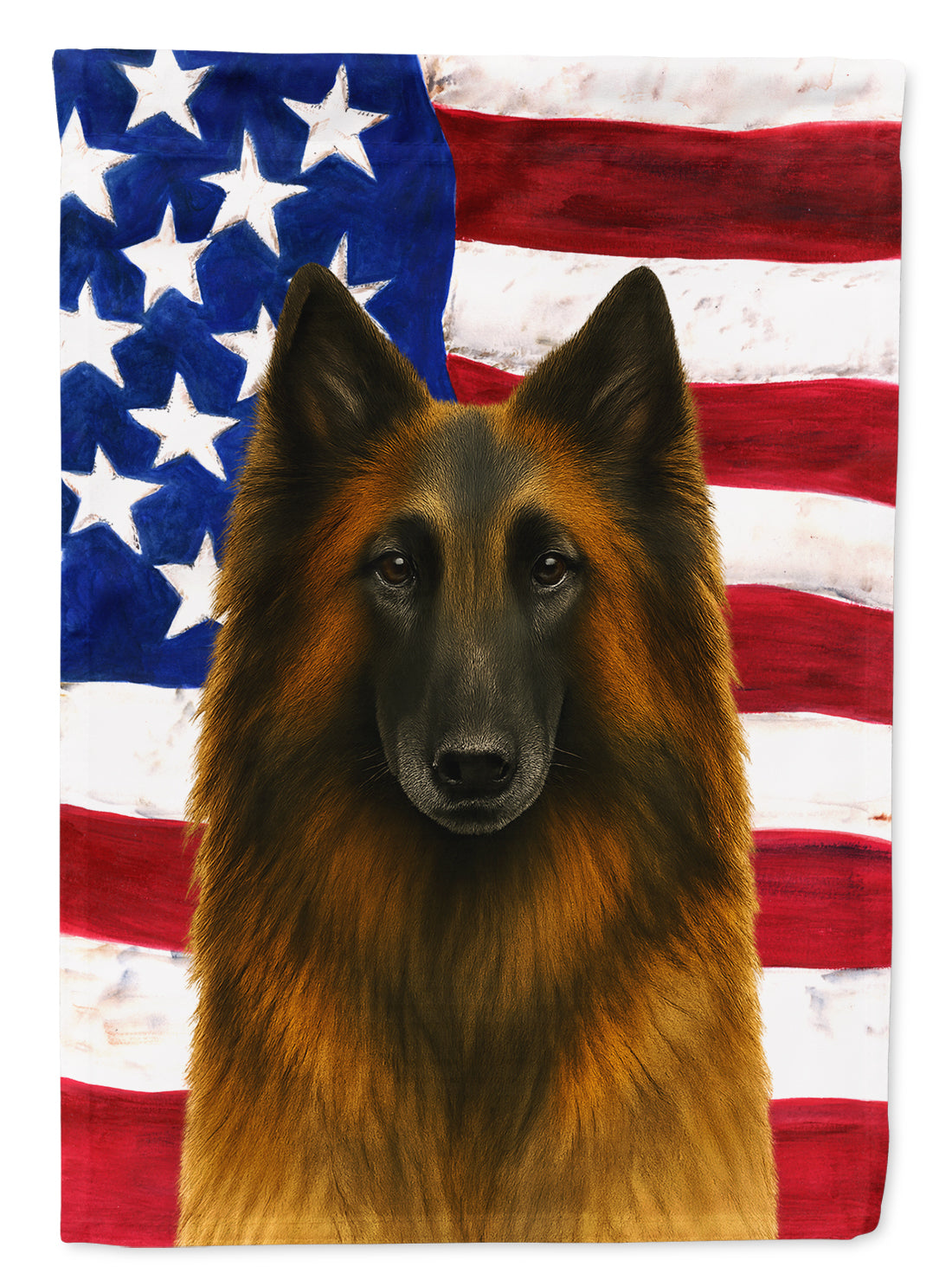 Belgian Tervuren American Flag House Flag 28x40 Porch Sleeve Pole Decorative Outside Yard Banner Artwork Wall Hanging, Polyester