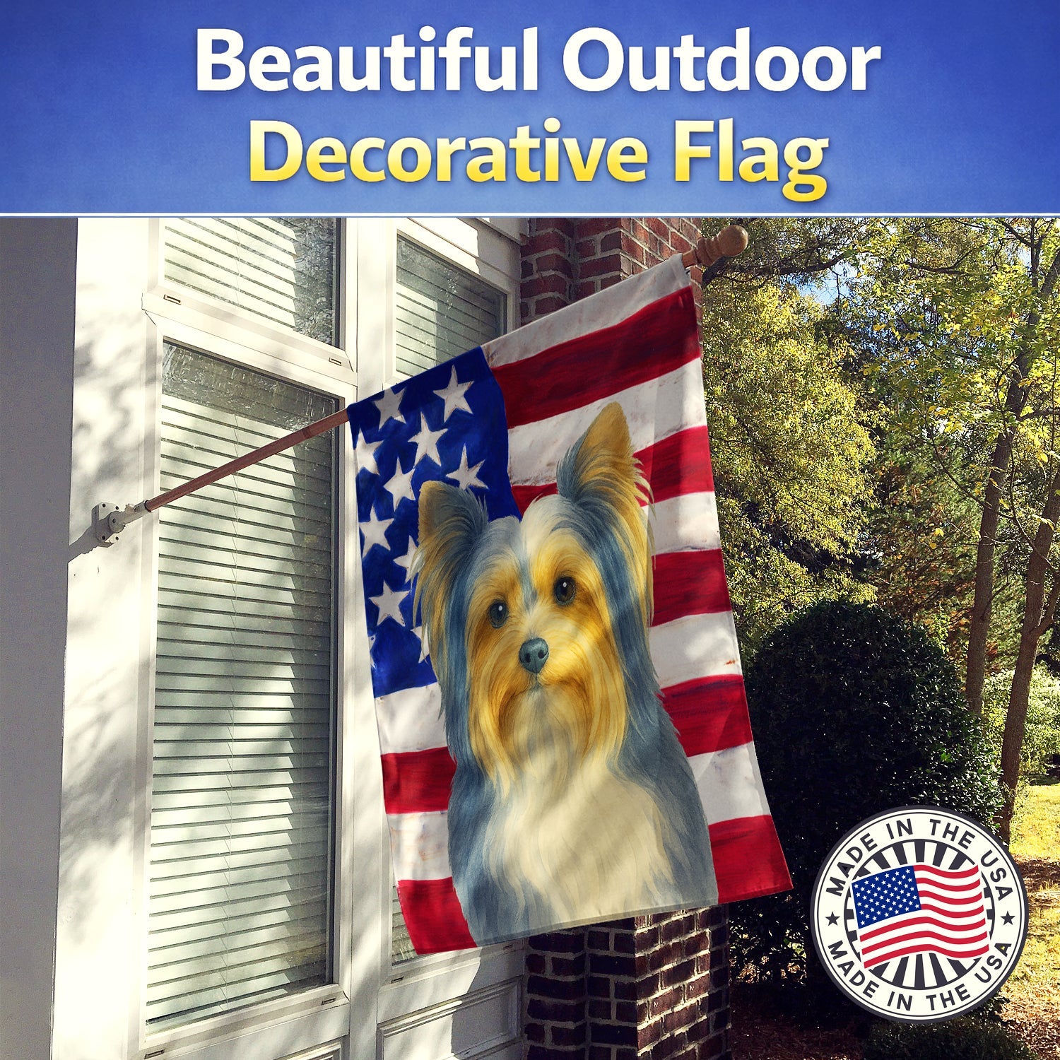 Blue and Gold Biewer Terrier American Flag House Flag 28x40 Porch Sleeve Pole Decorative Outside Yard Banner Artwork Wall Hanging, Polyester