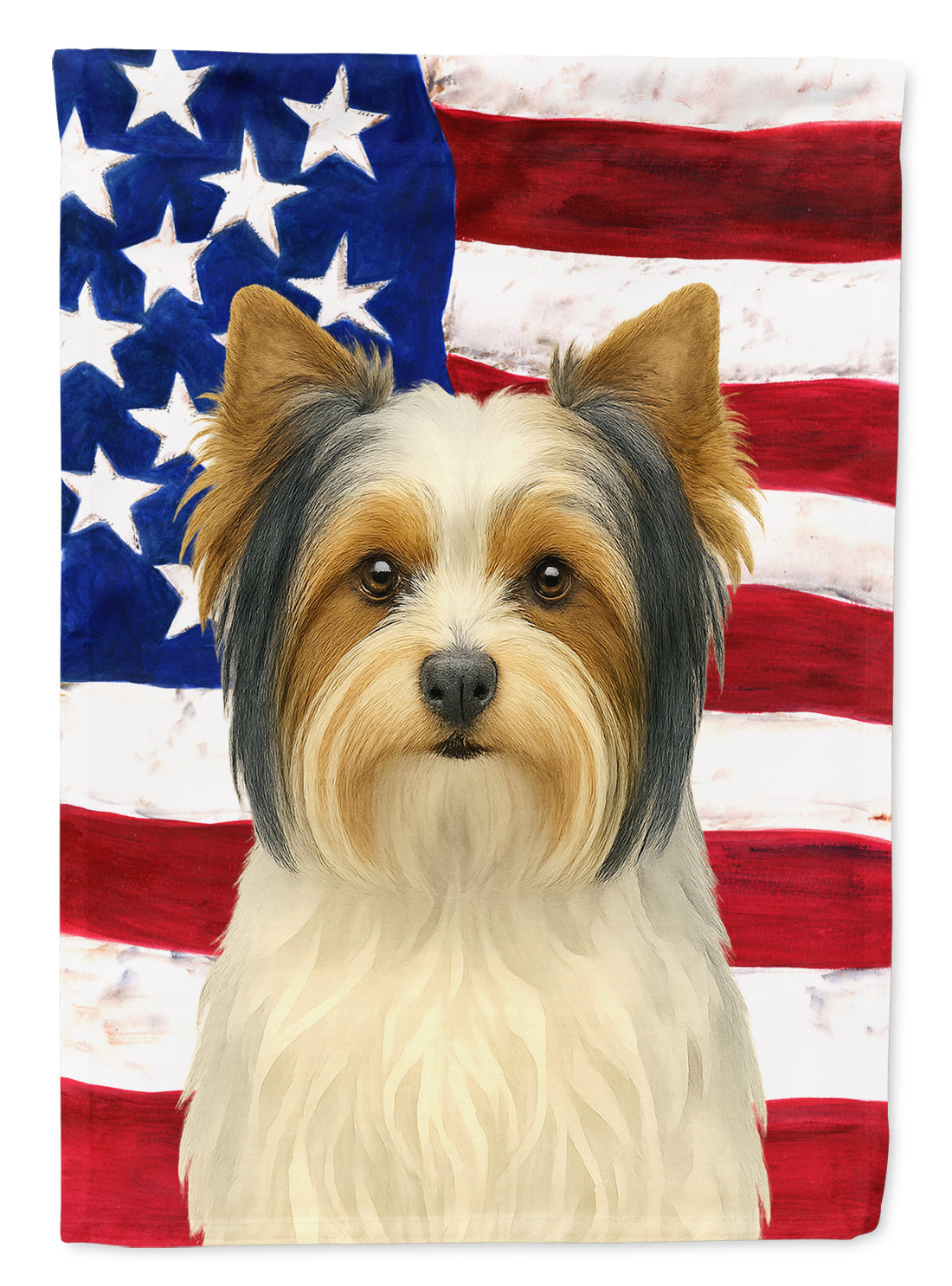 White Biewer Terrier American Flag House Flag 28x40 Porch Sleeve Pole Decorative Outside Yard Banner Artwork Wall Hanging, Polyester