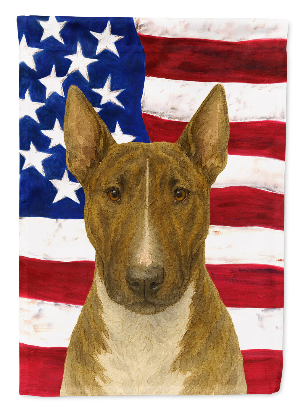 Brindle and White Bull Terrier American Flag House Flag 28x40 Porch Sleeve Pole Decorative Outside Yard Banner Artwork Wall Hanging, Polyester