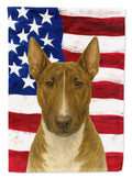 Brindle and White Bull Terrier American Flag House Flag 28x40 Porch Sleeve Pole Decorative Outside Yard Banner Artwork Wall Hanging, Polyester