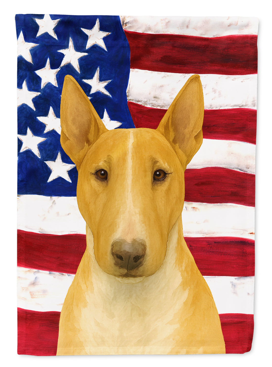 Fawn and White Bull Terrier American Flag House Flag 28x40 Porch Sleeve Pole Decorative Outside Yard Banner Artwork Wall Hanging, Polyester