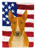 Red and White Bull Terrier American Flag House Flag 28x40 Porch Sleeve Pole Decorative Outside Yard Banner Artwork Wall Hanging, Polyester