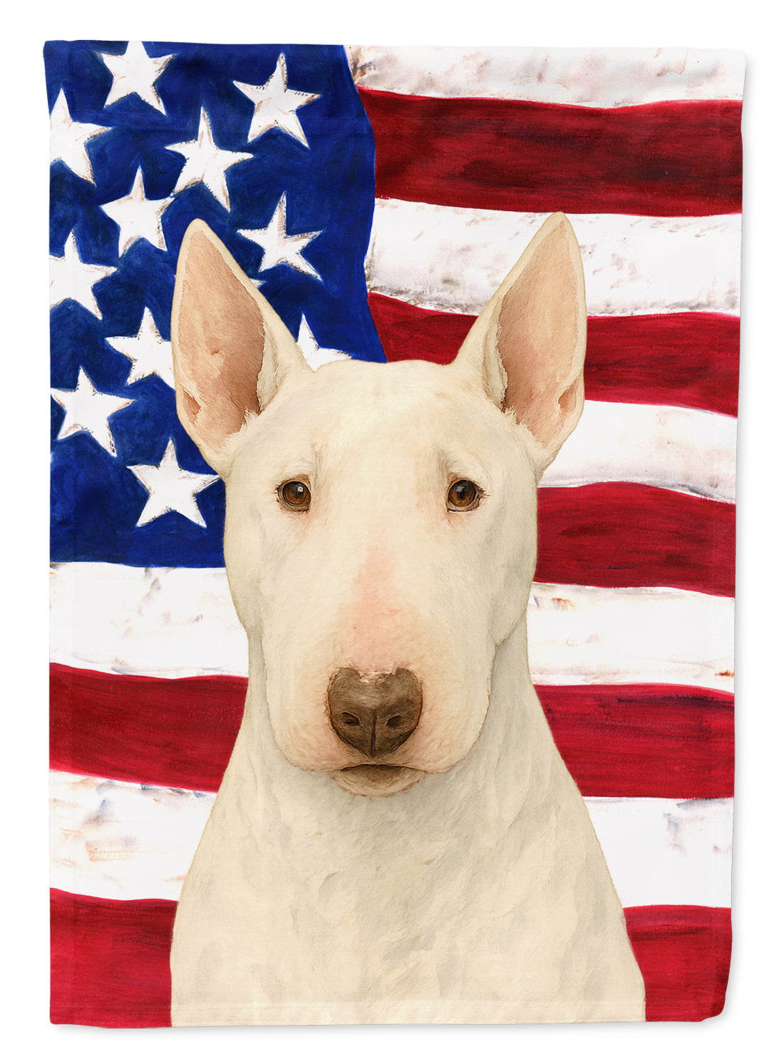 White Bull Terrier American Flag House Flag 28x40 Porch Sleeve Pole Decorative Outside Yard Banner Artwork Wall Hanging, Polyester