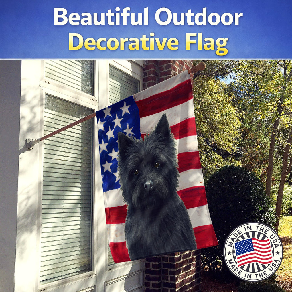 Black Cairn Terrier American Flag House Flag 28x40 Porch Sleeve Pole Decorative Outside Yard Banner Artwork Wall Hanging, Polyester