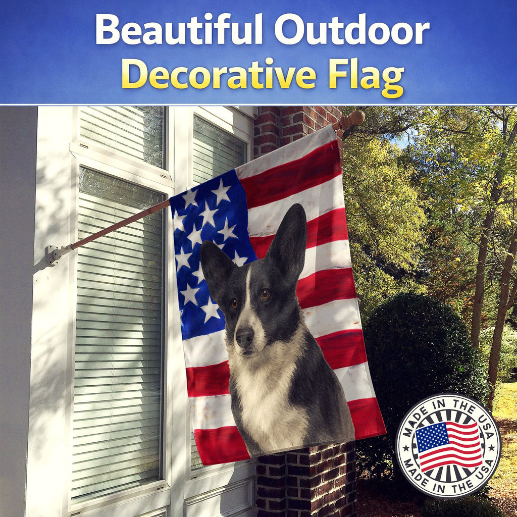 Black and White Cardigan Welsh Corgi American Flag House Flag 28x40 Porch Sleeve Pole Decorative Outside Yard Banner Artwork Wall Hanging, Polyester