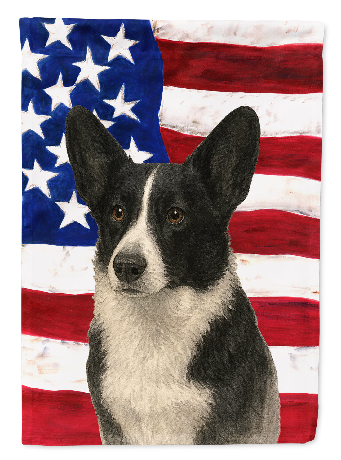 Black and White Cardigan Welsh Corgi American Flag House Flag 28x40 Porch Sleeve Pole Decorative Outside Yard Banner Artwork Wall Hanging, Polyester