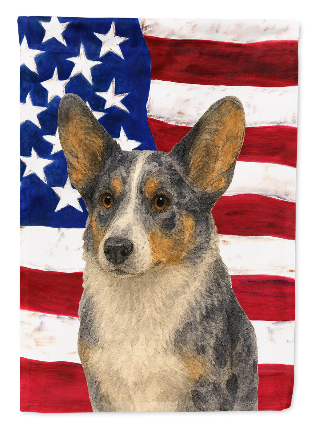 Blue Merle Cardigan Welsh Corgi American Flag House Flag 28x40 Porch Sleeve Pole Decorative Outside Yard Banner Artwork Wall Hanging, Polyester
