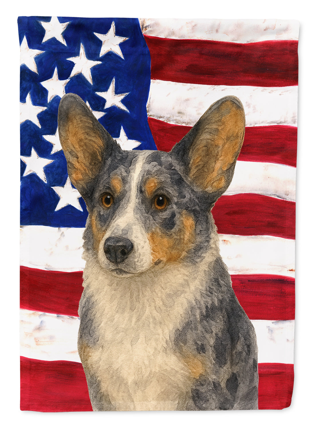 Blue Merle Cardigan Welsh Corgi American Flag House Flag 28x40 Porch Sleeve Pole Decorative Outside Yard Banner Artwork Wall Hanging, Polyester