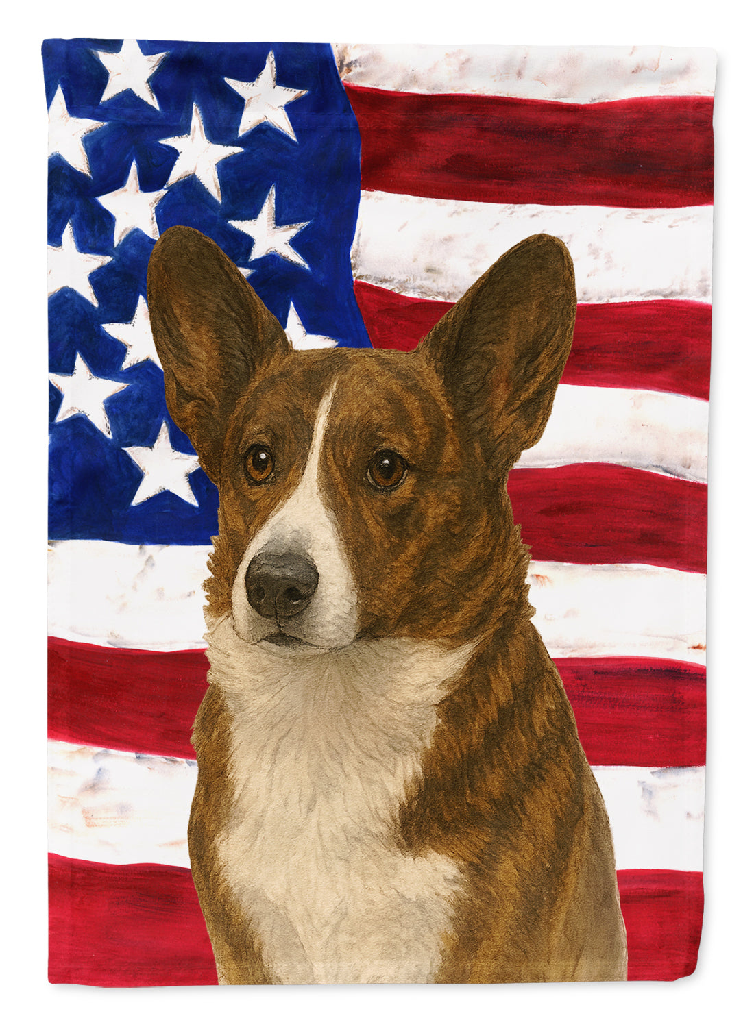 Brindle Cardigan Welsh Corgi American Flag House Flag 28x40 Porch Sleeve Pole Decorative Outside Yard Banner Artwork Wall Hanging, Polyester