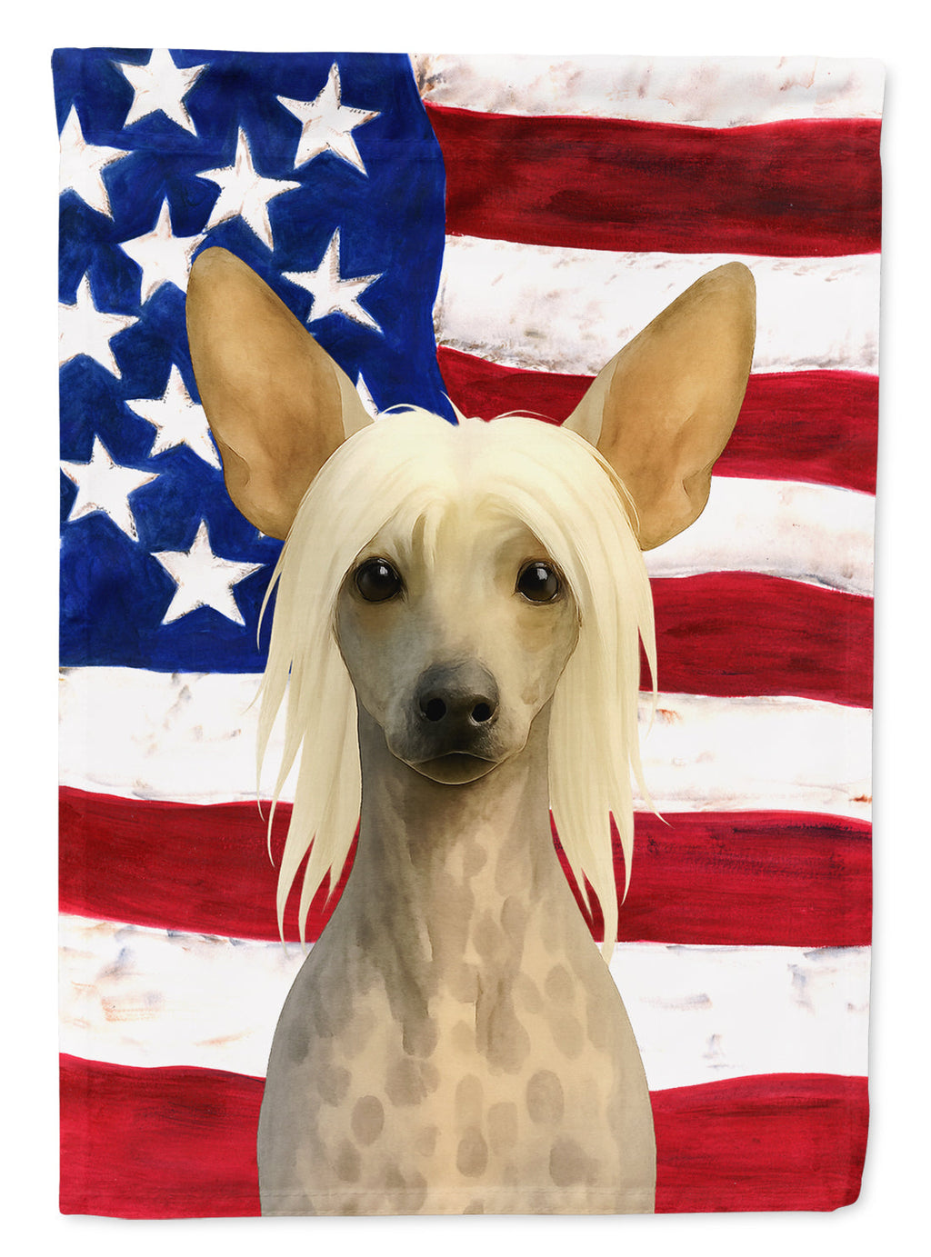 Hairless Chinese Crested American Flag House Flag 28x40 Porch Sleeve Pole Decorative Outside Yard Banner Artwork Wall Hanging, Polyester