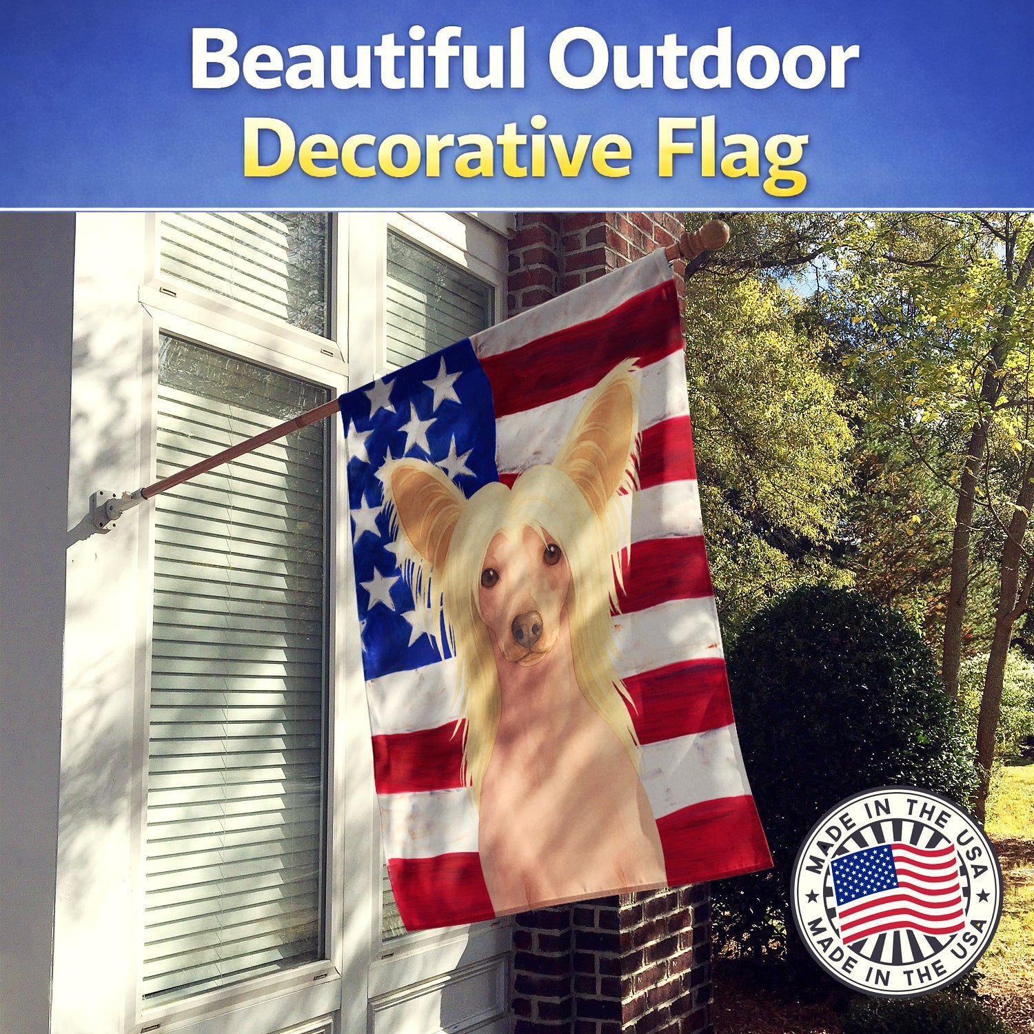 Hairless Palomino Chinese Crested American Flag House Flag 28x40 Porch Sleeve Pole Decorative Outside Yard Banner Artwork Wall Hanging, Polyester