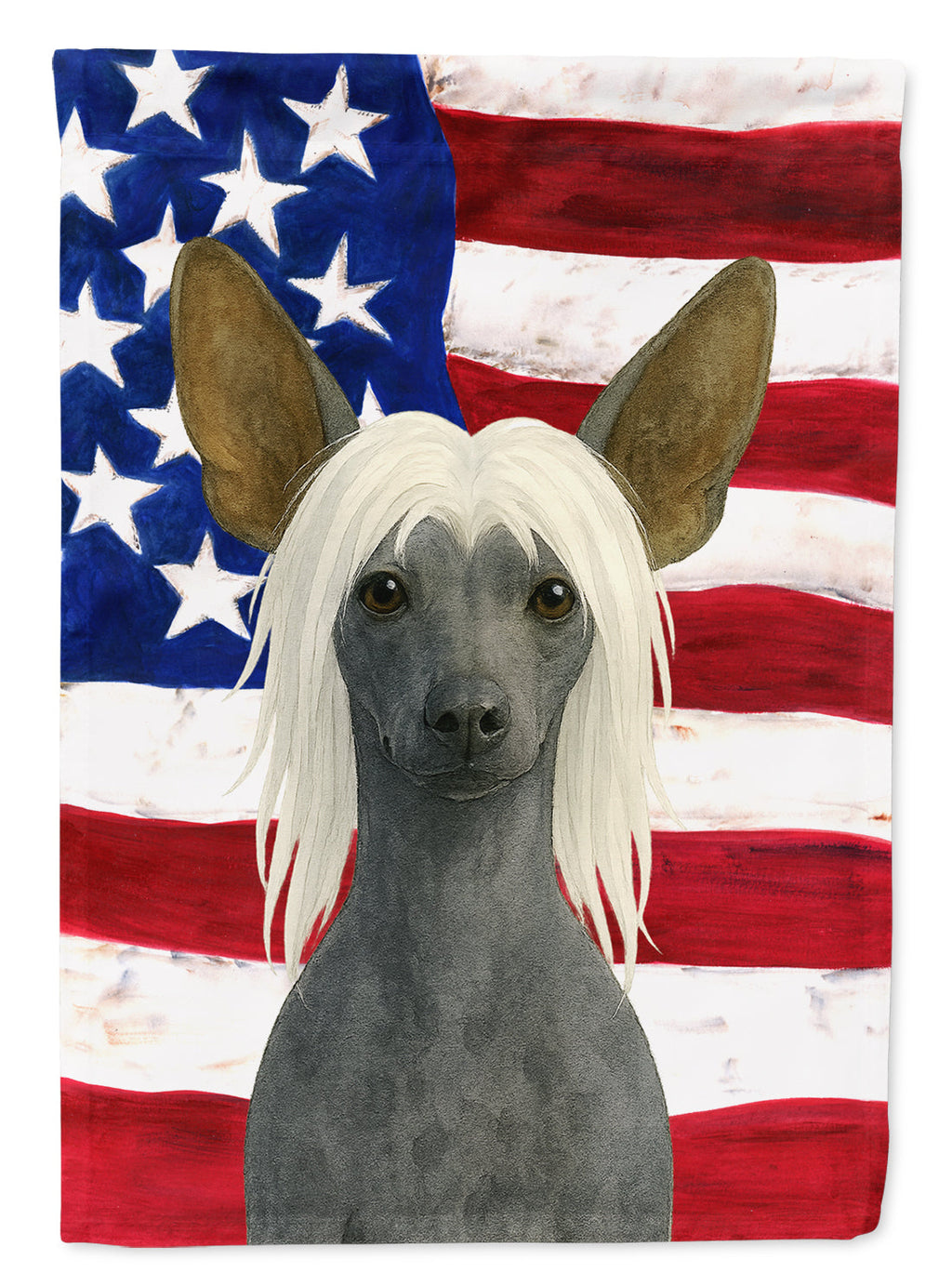 Hairless Slate Gray Chinese Crested American Flag House Flag 28x40 Porch Sleeve Pole Decorative Outside Yard Banner Artwork Wall Hanging, Polyester