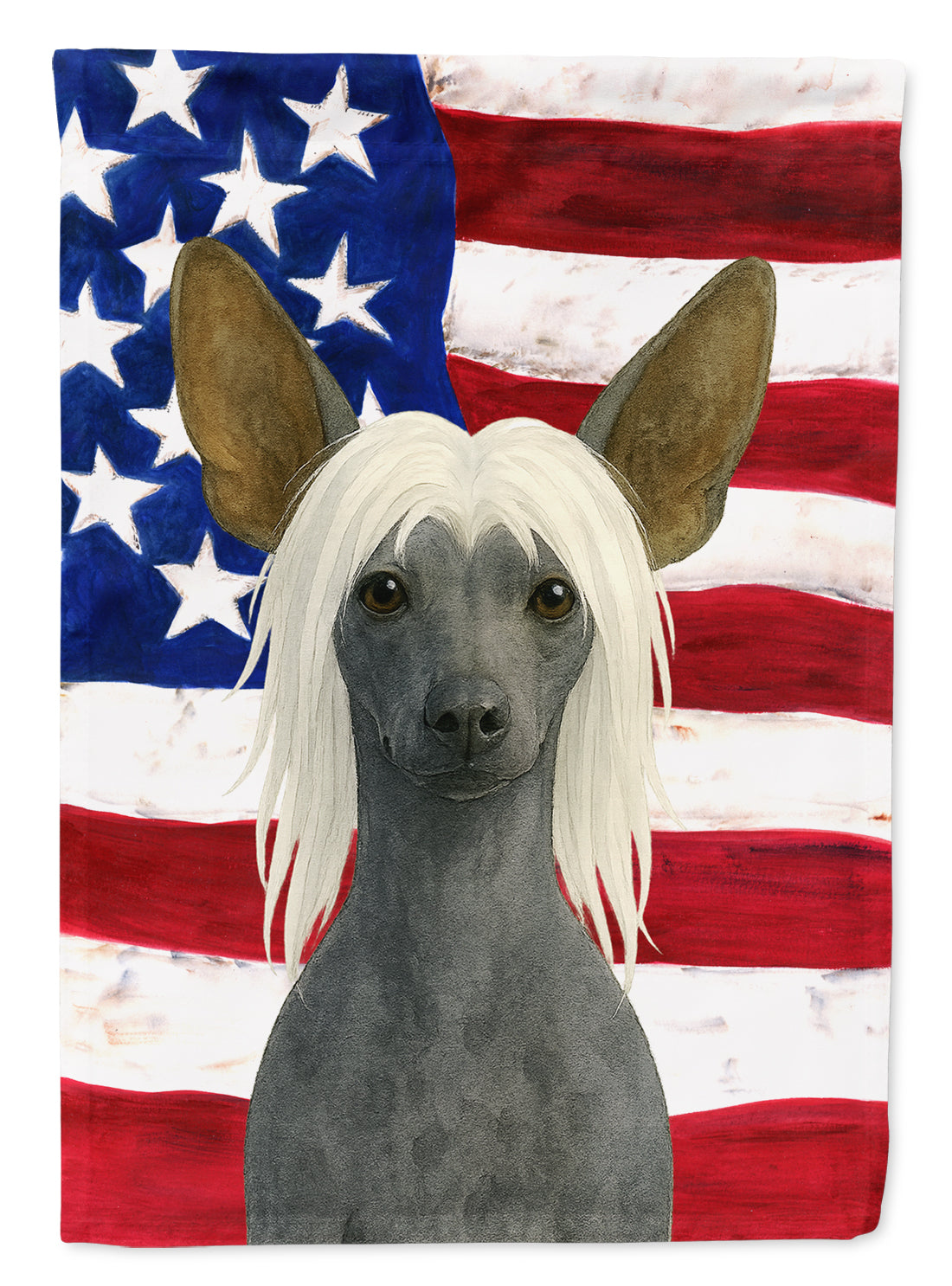 Hairless Slate Gray Chinese Crested American Flag House Flag 28x40 Porch Sleeve Pole Decorative Outside Yard Banner Artwork Wall Hanging, Polyester