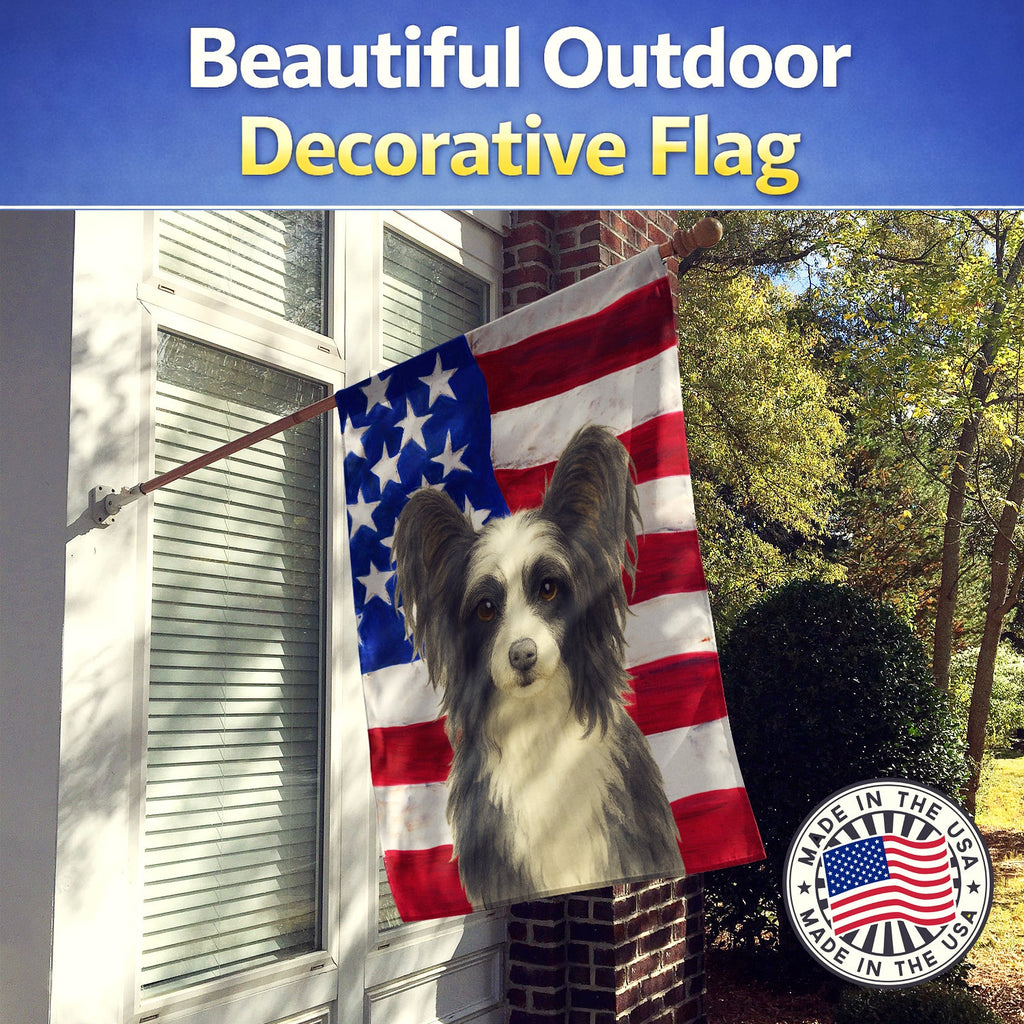 Black and White Powderpuff Chinese Crested American Flag House Flag 28x40 Porch Sleeve Pole Decorative Outside Yard Banner Artwork Wall Hanging, Polyester