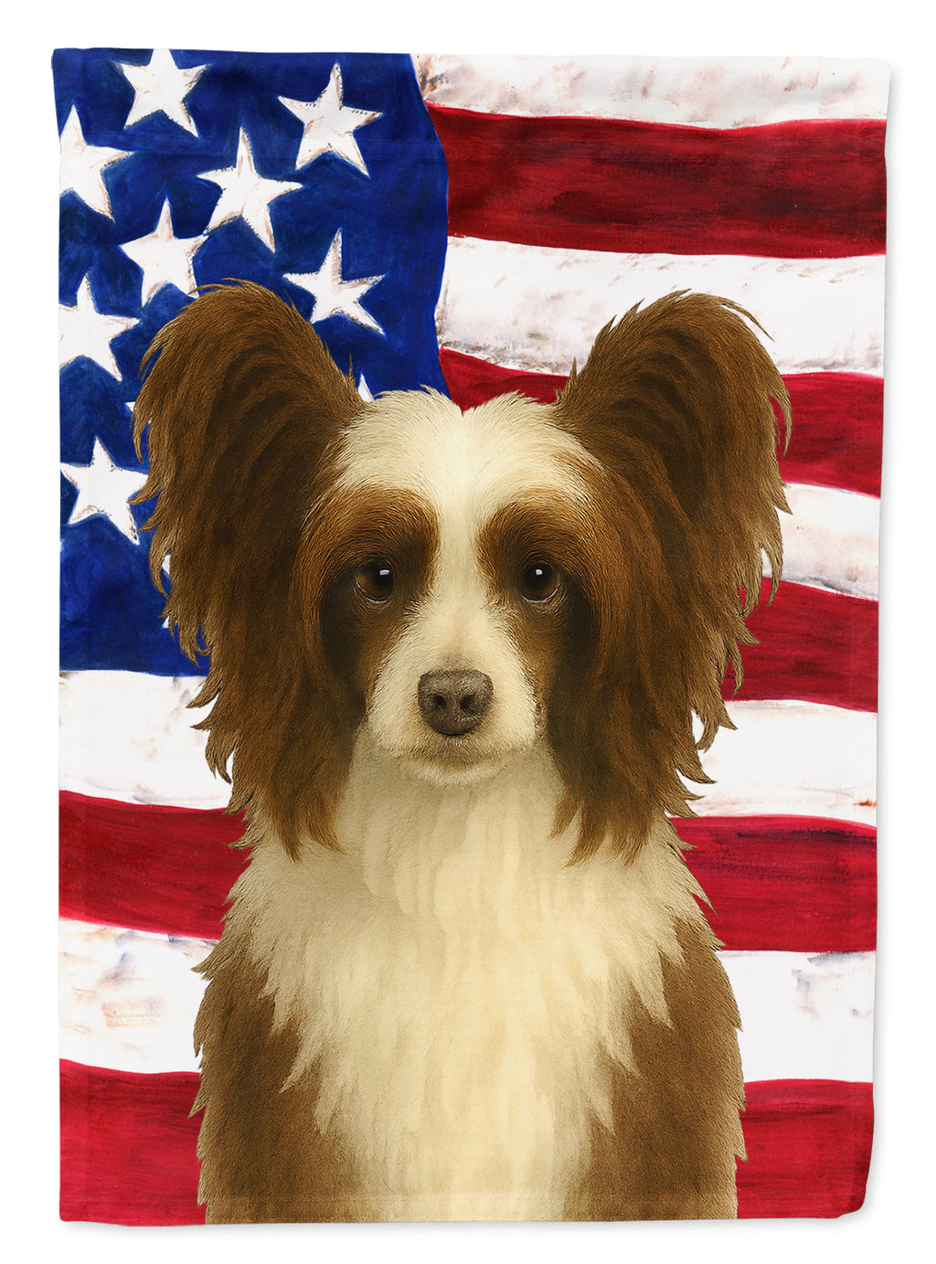 Chocolate and White Powderpuff Chinese Crested American Flag House Flag 28x40 Porch Sleeve Pole Decorative Outside Yard Banner Artwork Wall Hanging, Polyester