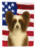 Chocolate and White Powderpuff Chinese Crested American Flag House Flag 28x40 Porch Sleeve Pole Decorative Outside Yard Banner Artwork Wall Hanging, Polyester