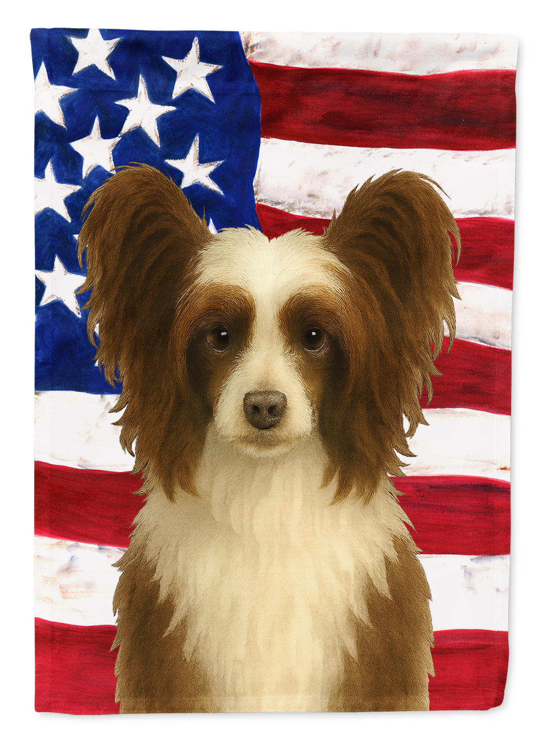 Chocolate and White Powderpuff Chinese Crested American Flag House Flag 28x40 Porch Sleeve Pole Decorative Outside Yard Banner Artwork Wall Hanging, Polyester