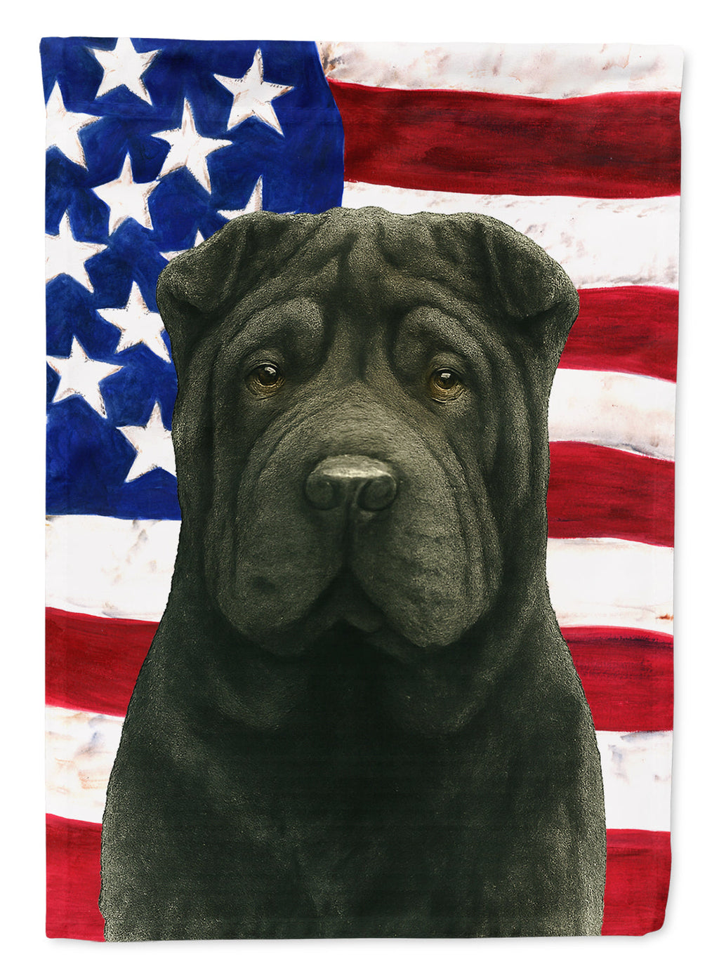 Black Shar Pei American Flag House Flag 28x40 Porch Sleeve Pole Decorative Outside Yard Banner Artwork Wall Hanging, Polyester
