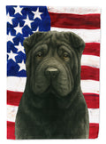 Black Shar Pei American Flag House Flag 28x40 Porch Sleeve Pole Decorative Outside Yard Banner Artwork Wall Hanging, Polyester