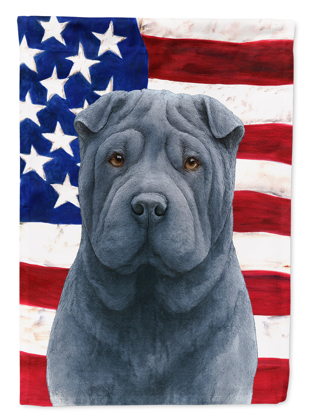 Blue Shar Pei American Flag House Flag 28x40 Porch Sleeve Pole Decorative Outside Yard Banner Artwork Wall Hanging, Polyester