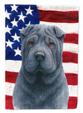 Blue Shar Pei American Flag House Flag 28x40 Porch Sleeve Pole Decorative Outside Yard Banner Artwork Wall Hanging, Polyester