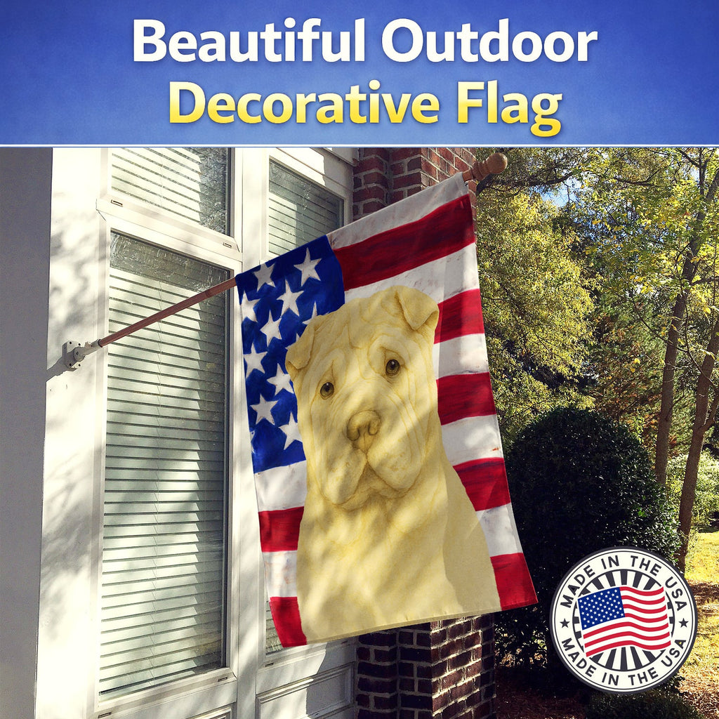 Cream Shar Pei American Flag House Flag 28x40 Porch Sleeve Pole Decorative Outside Yard Banner Artwork Wall Hanging, Polyester